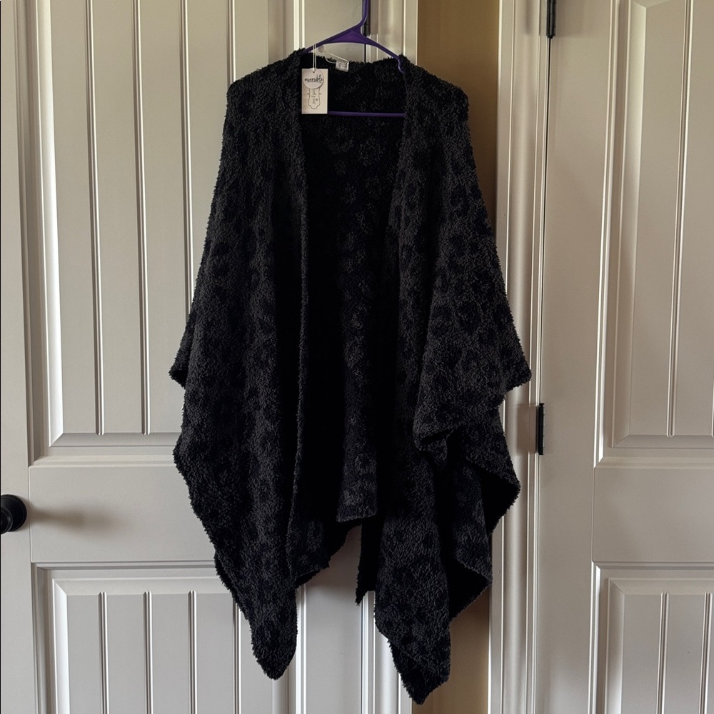 Mud Pie Reversible Black Fuzzy Cardigan